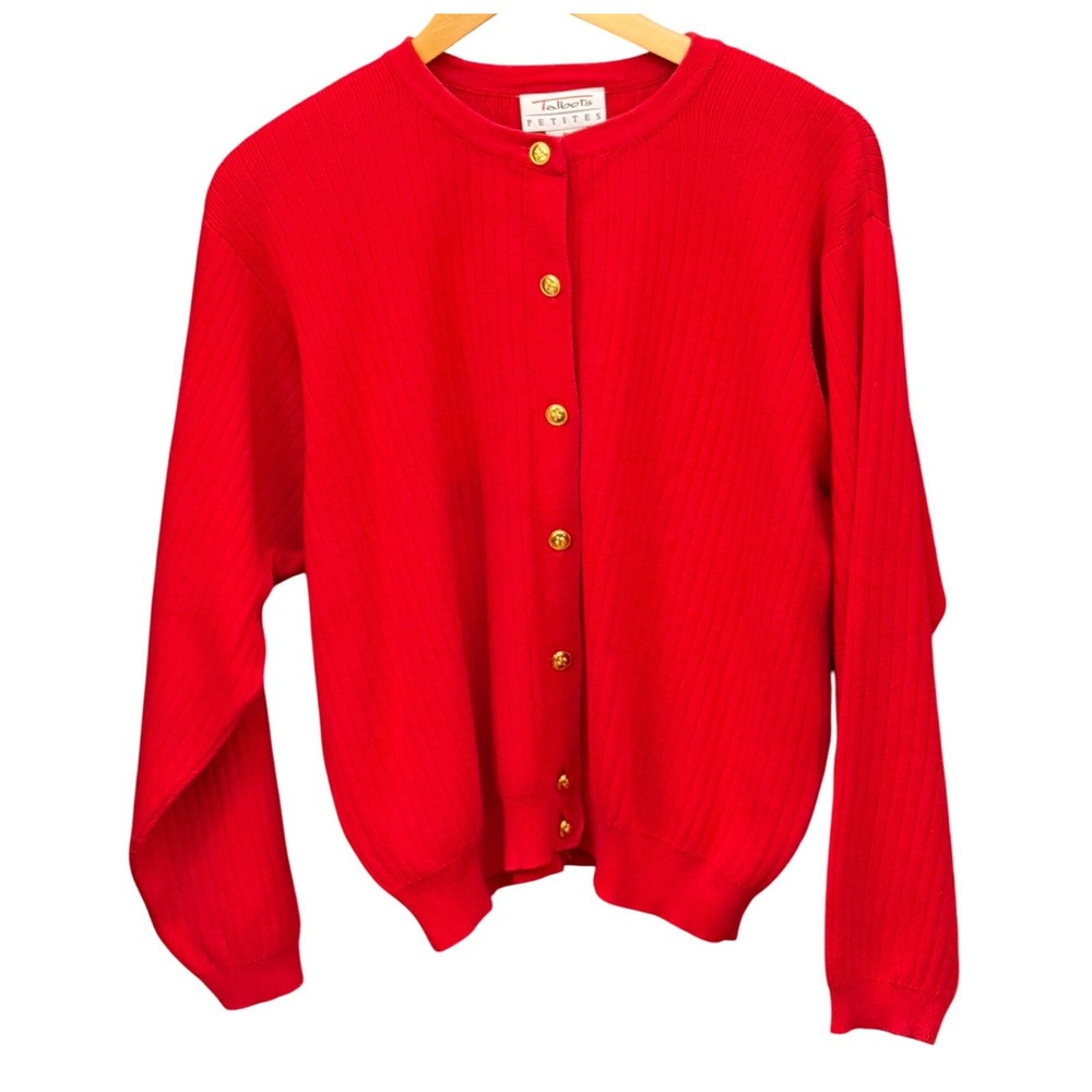 Vintage Talbots Cardigan Red Gold Button Preppy Classic Old Money Nautical Ivy